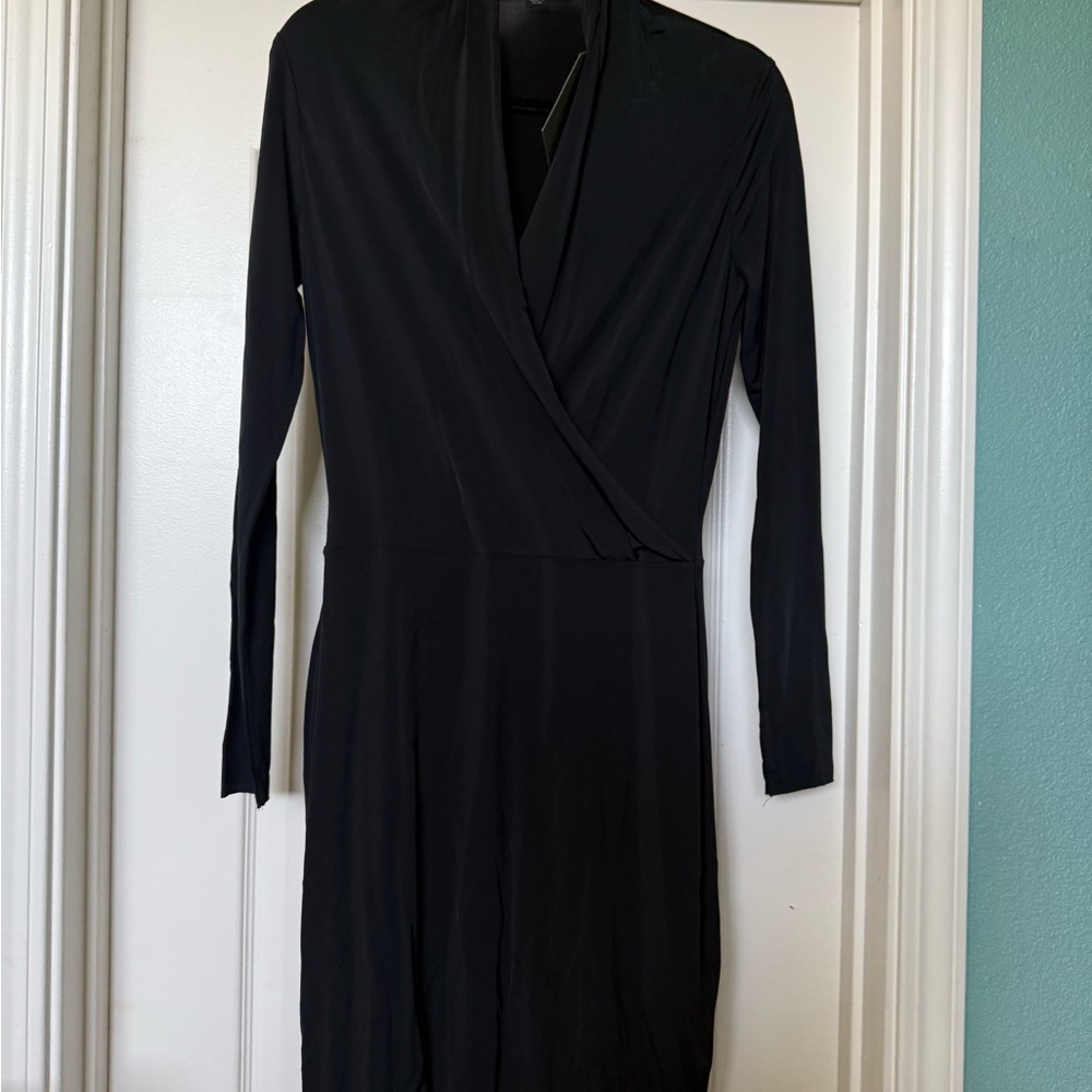 All Saints Black Long Sleeve V-Neck Sheath Dress